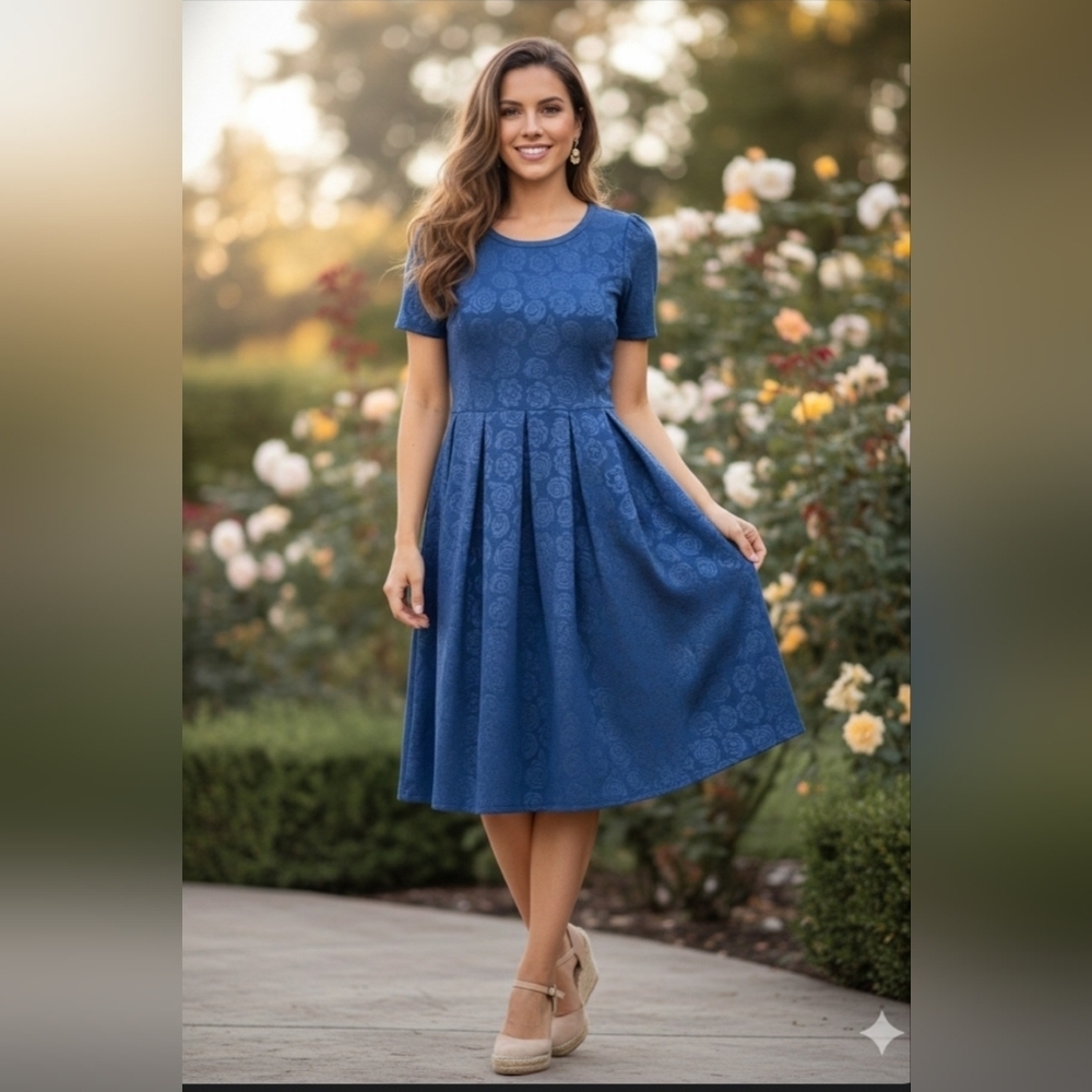 LuLaRoe Blue Patterned Midi Dress